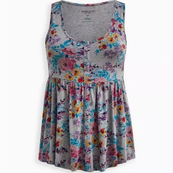 Torrid Gray Floral Tank Top - Picture 1 of 8